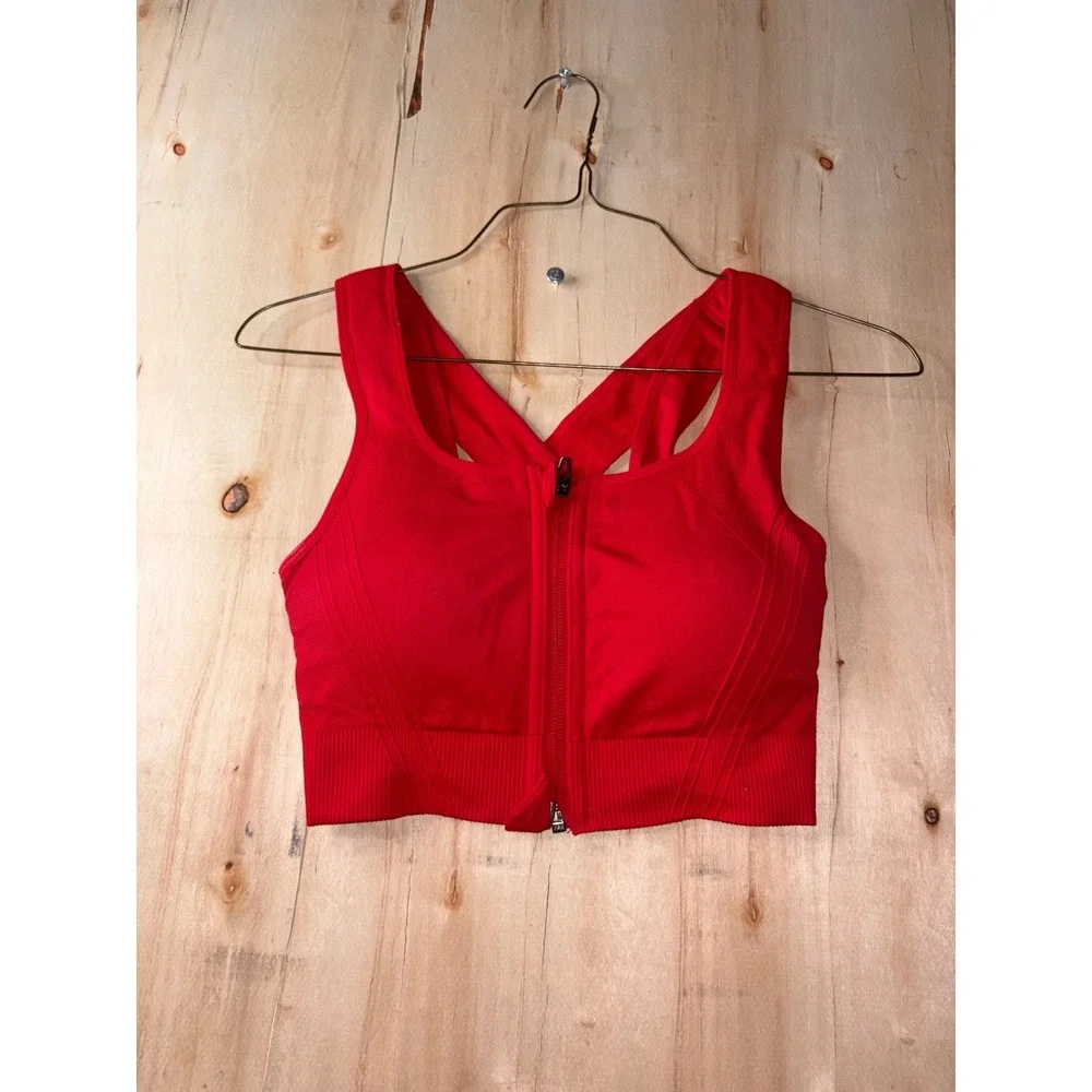 Avia Womens Red Front Zip Sports Bra Crisscross Back Medium AV24031